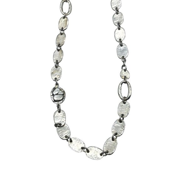 Chicos Silver-Tone Metal Long Chain Necklace With Textured Oval Links - Picture 2 of 4